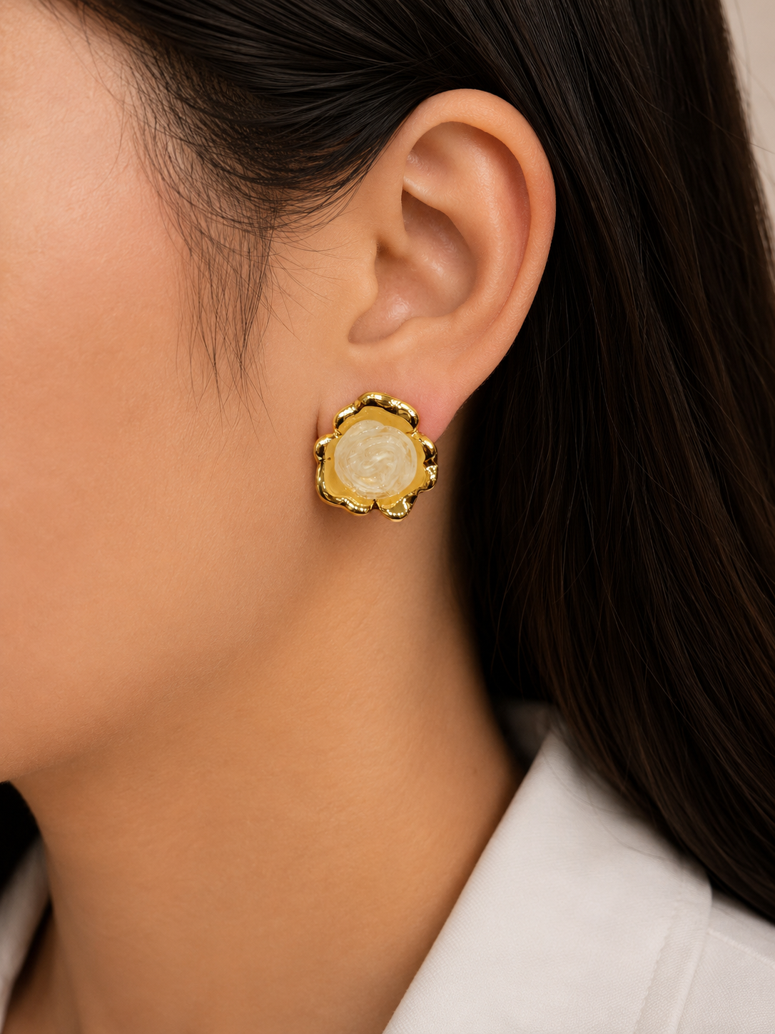 Luxury Floral Gold Stud Earrings for Women – Designer Pearl Flower Earrings