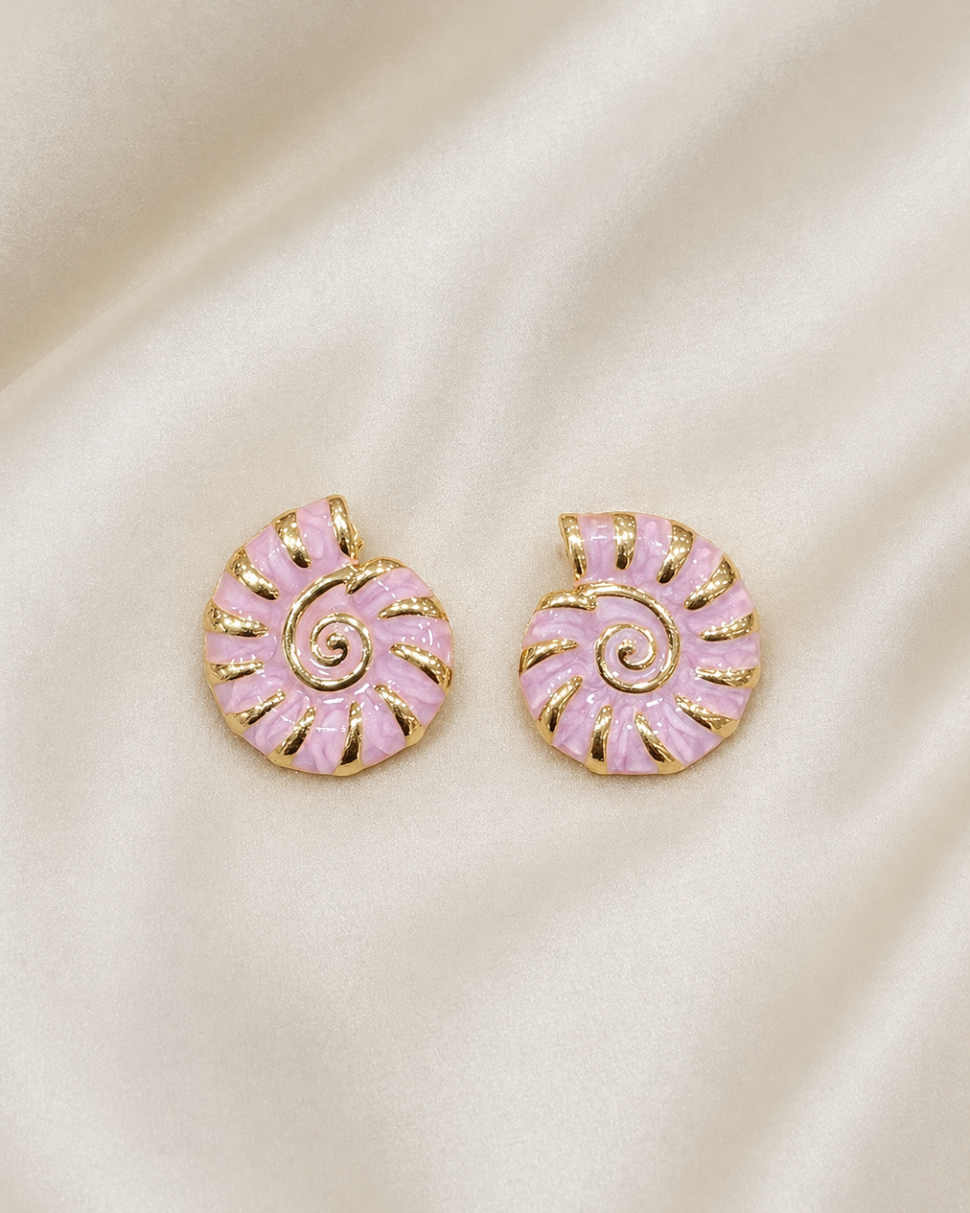 Pink Spiral Stud Earrings for Women | Gold-Plated Enamel Statement Studs | Elegant Lightweight Designer Jewelry