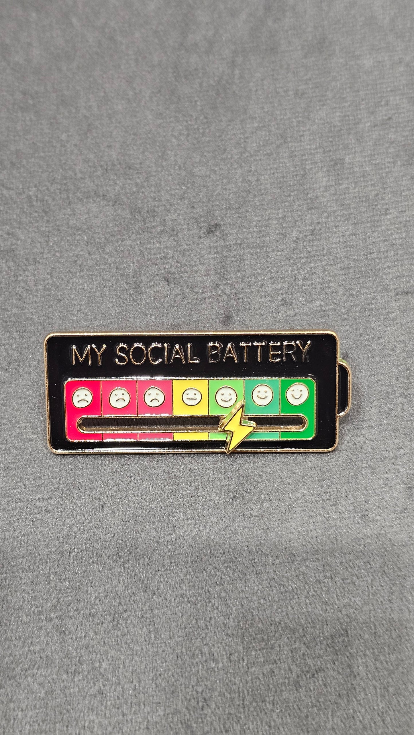 My Social Battery Black Funny Enamel Pin for Bags, Jackets & Backpacks