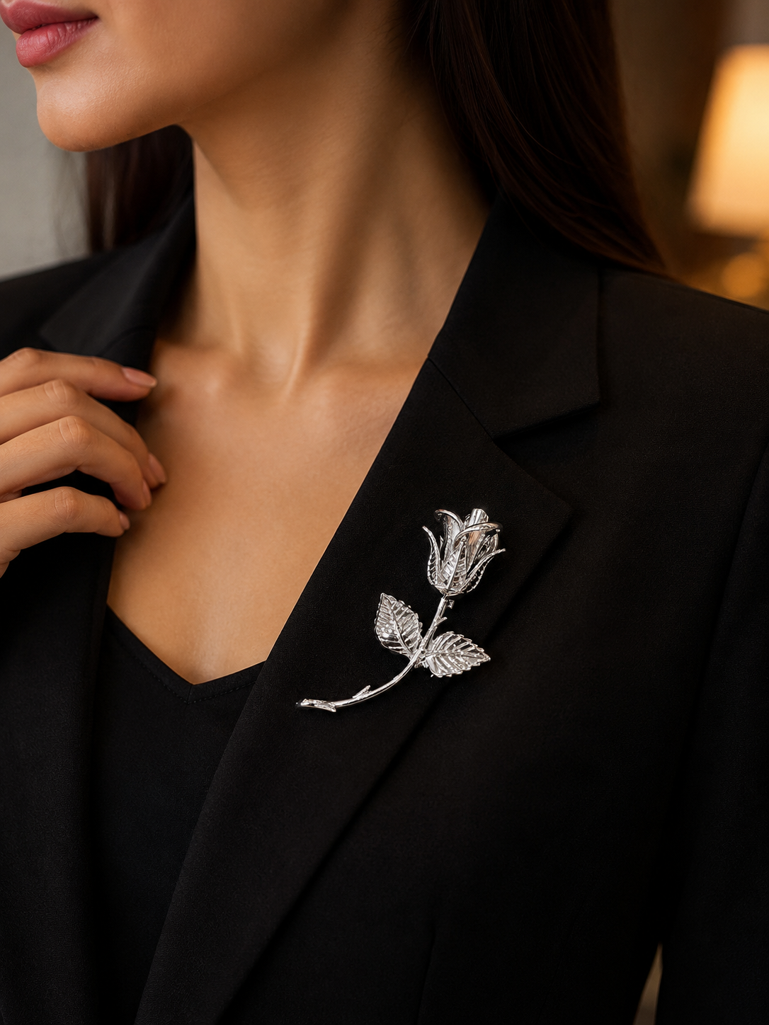 Luxury Silver Rose Brooch – Elegant Floral Designer Pin
