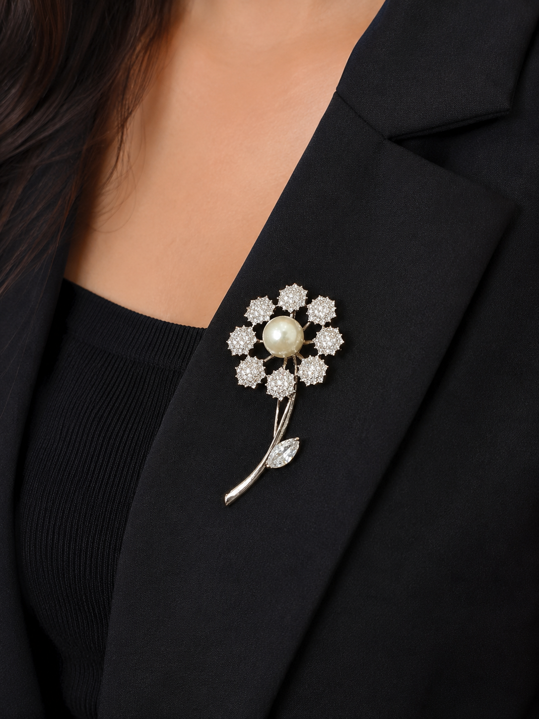 Luxury Pearl Flower Brooch Pin for Men & Women – Crystal Floral Coat Suit Brooch