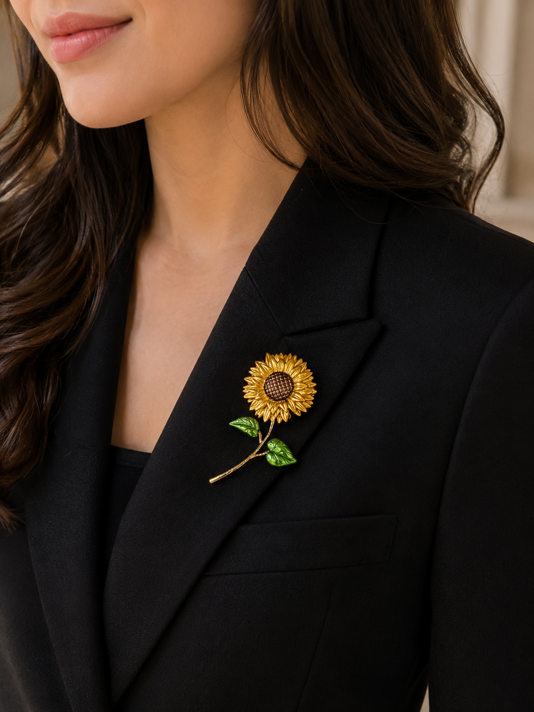 Elegant Sunflower Brooch Pin for Women & Men | Gold Floral Lapel Pin for Blazer, Saree & Dress