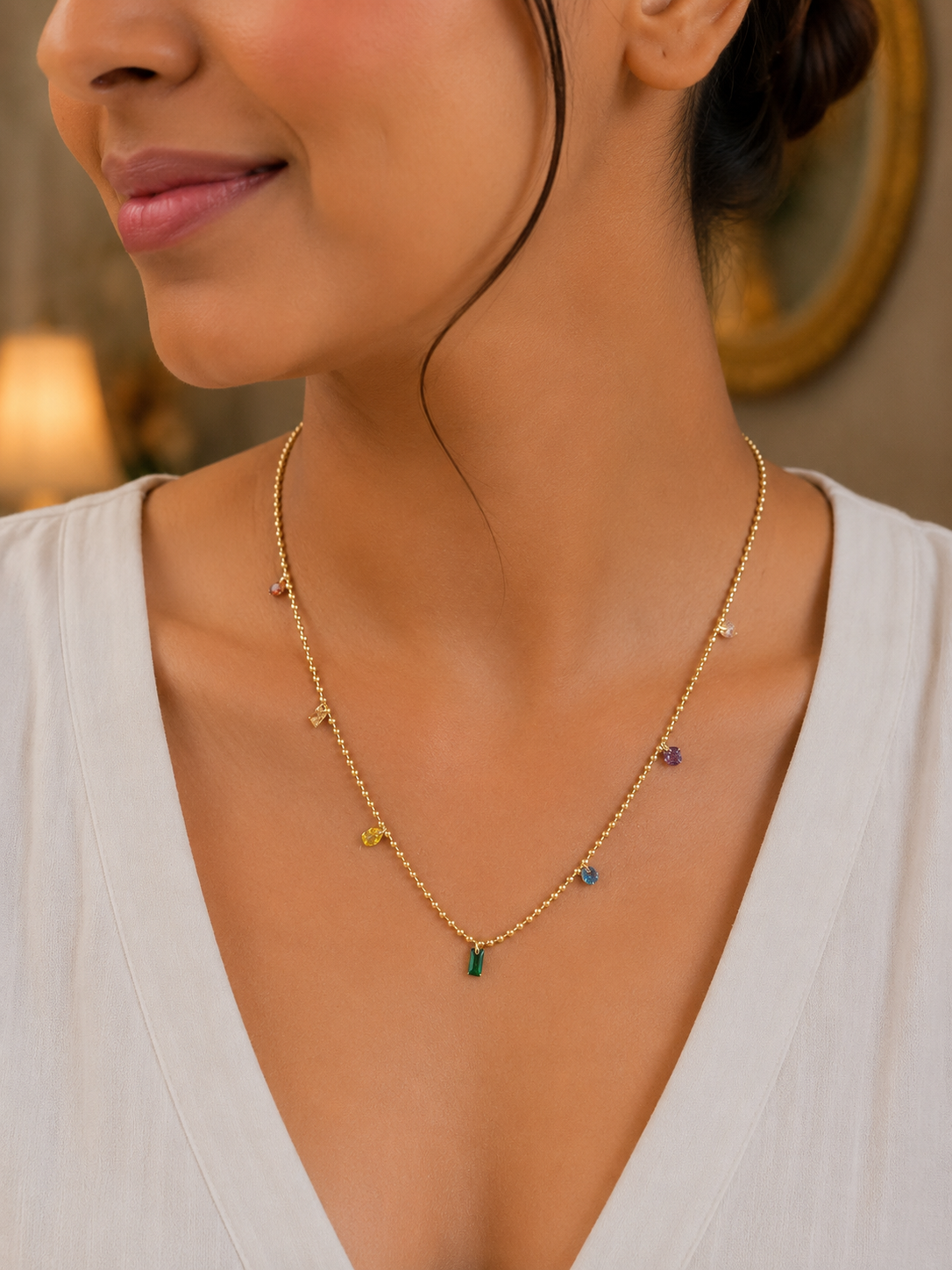 Celeste Multi-Stone Gold Beaded Necklace for Women