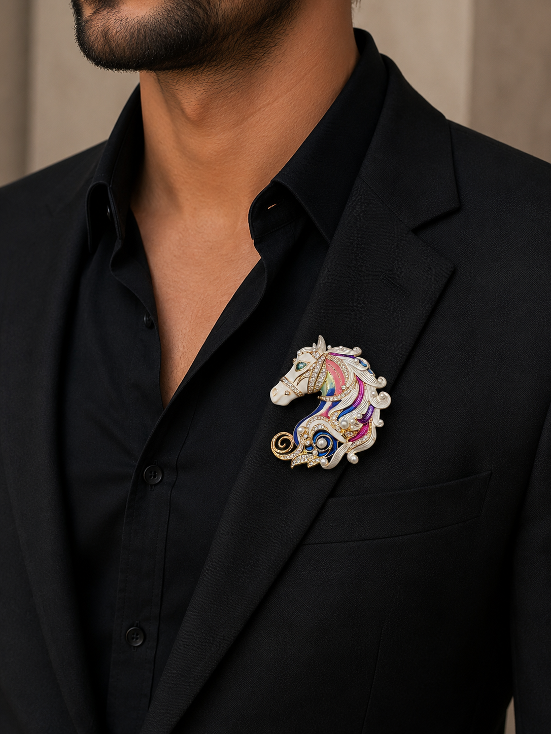 Luxury Crystal Horse Brooch Pin for Men & Women – Designer Enamel Unicorn Lapel Brooch