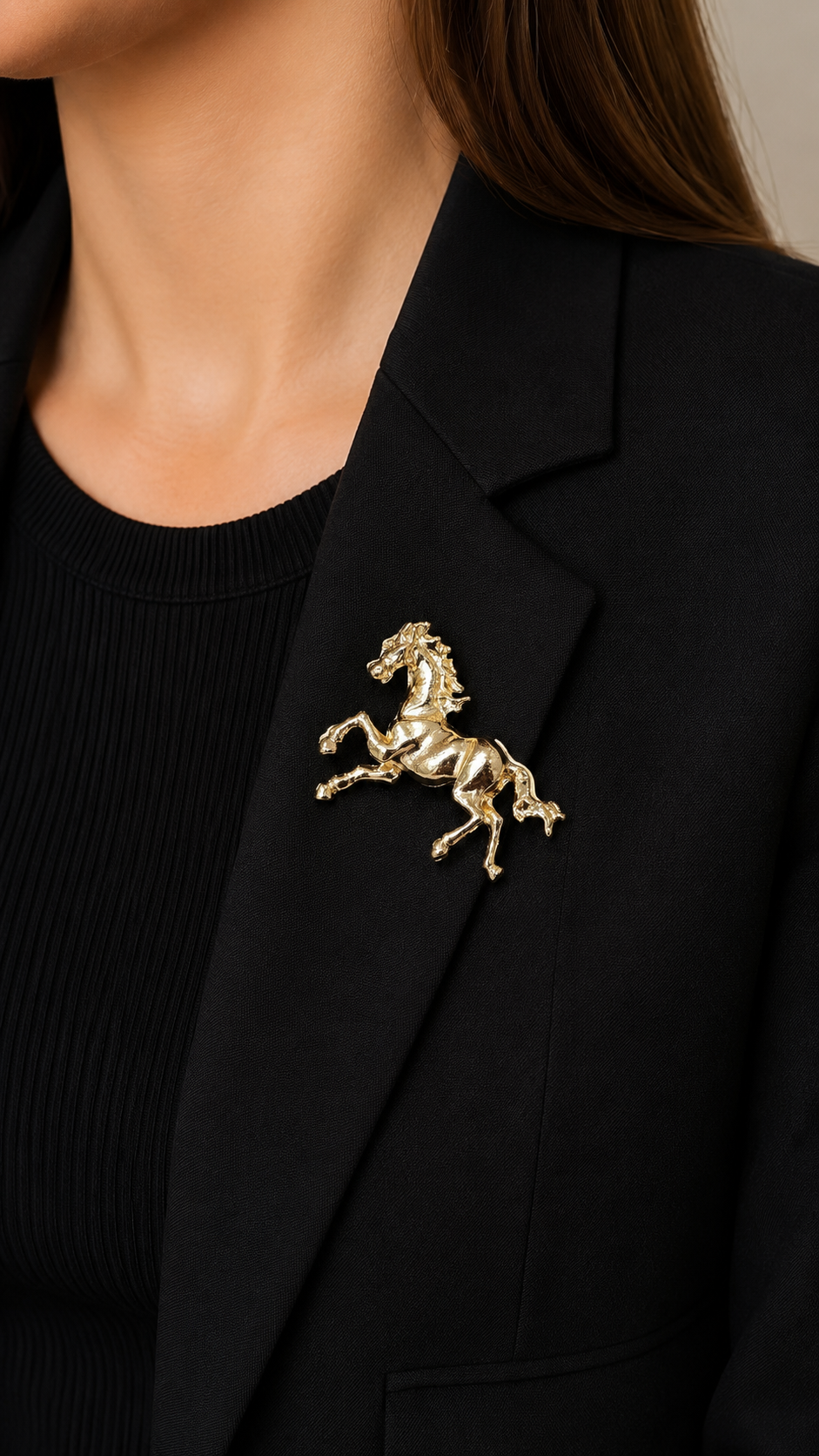 Golden Horse Brooch Pin – Luxury Animal Brooch for Men & Women