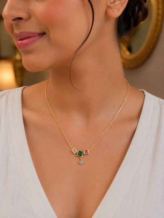 Aurora Multi-Stone Gold Plated Minimal Pendant Necklace for Women