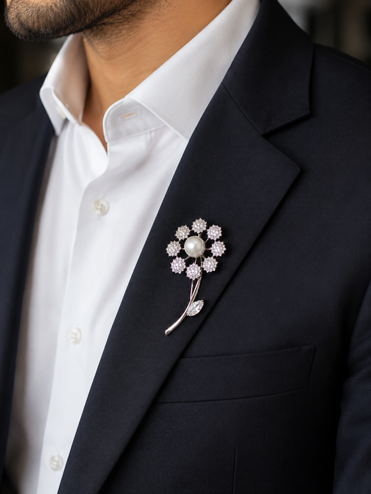 Luxury Pearl Flower Brooch Pin for Men & Women – Crystal Floral Coat Suit Brooch
