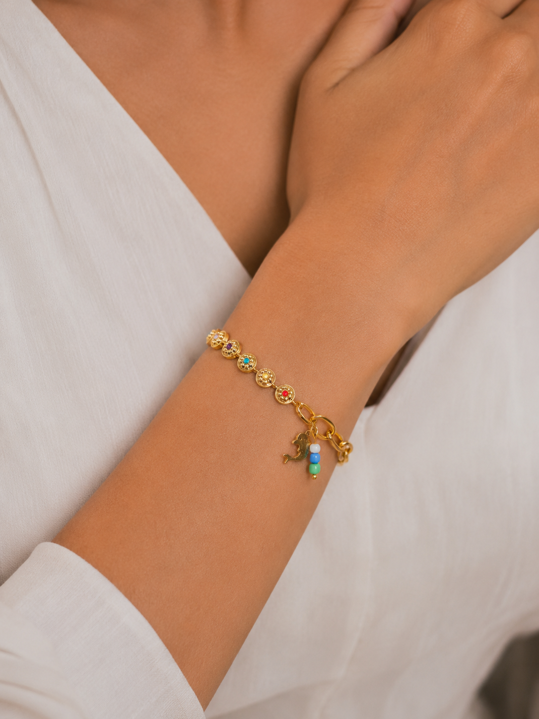Boho Dolphin Charm Gold Bracelet for Women