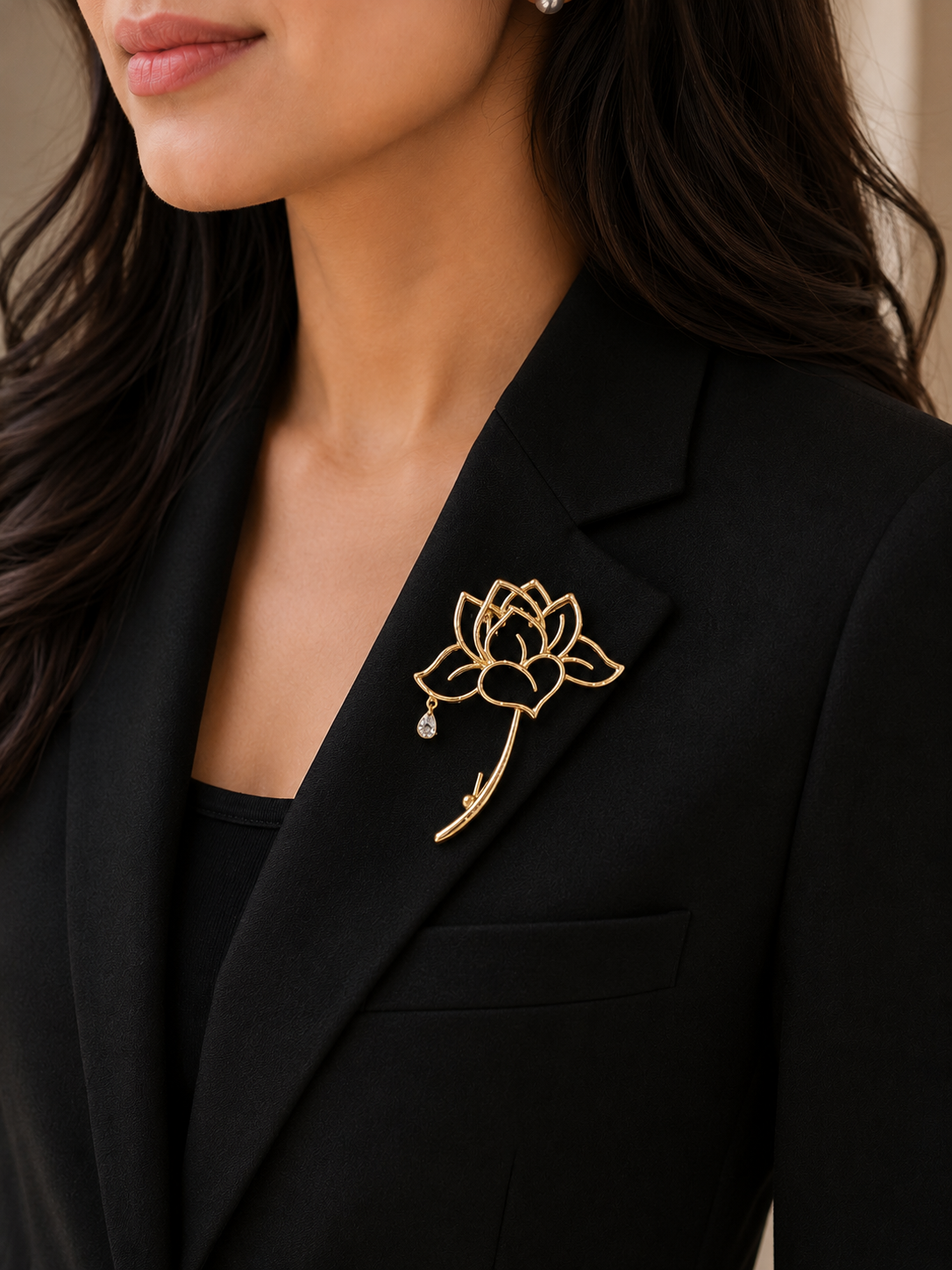 Golden Lotus Flower Brooch Pin for Men & Women | Elegant Designer Lapel Pin