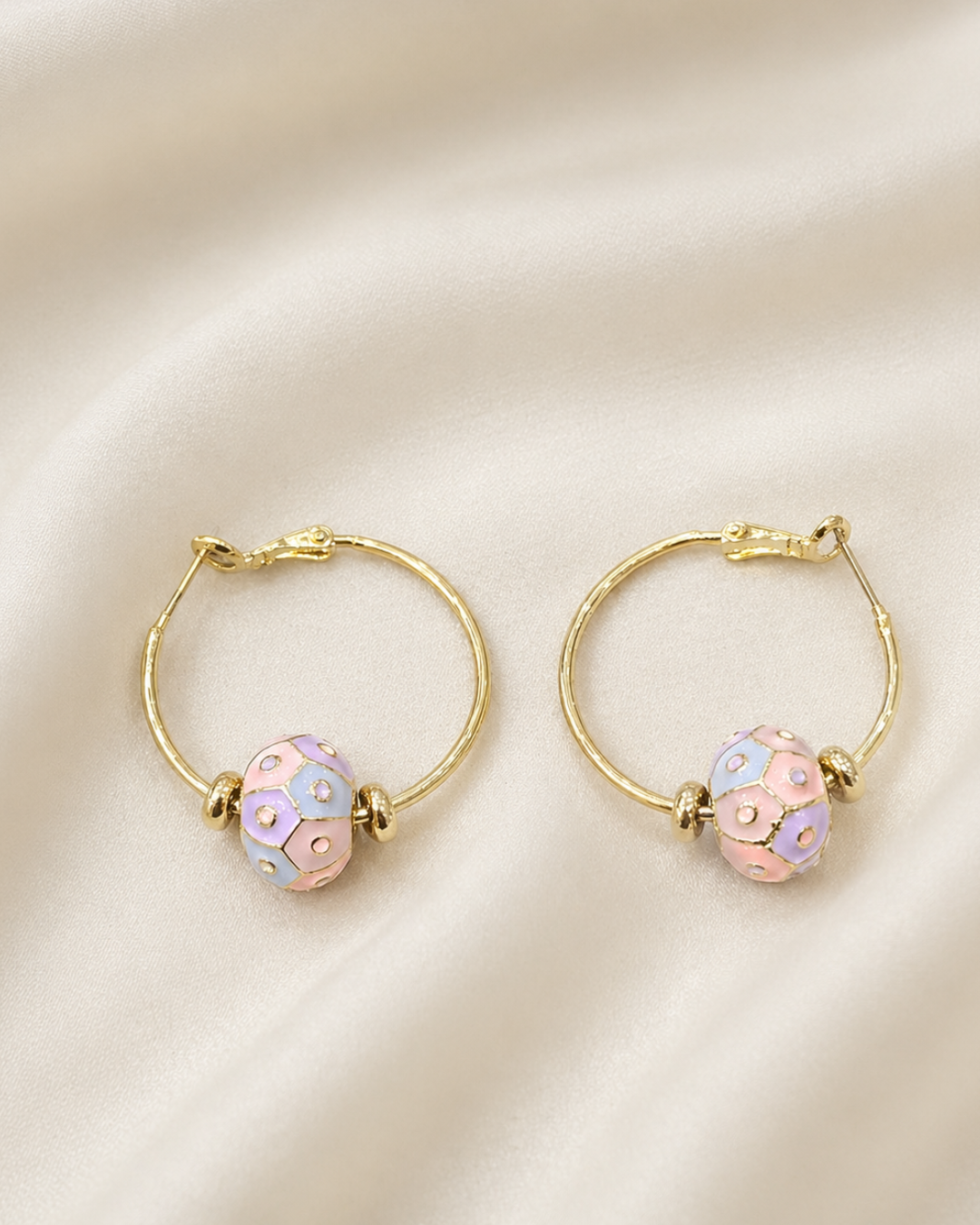 Pastel Mosaic Gold Hoop Earrings for Women | Lightweight Designer Hoops | Elegant Everyday Jewelry