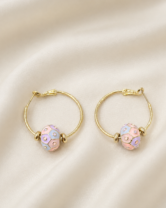 Pastel Mosaic Gold Hoop Earrings for Women | Lightweight Designer Hoops | Elegant Everyday Jewelry