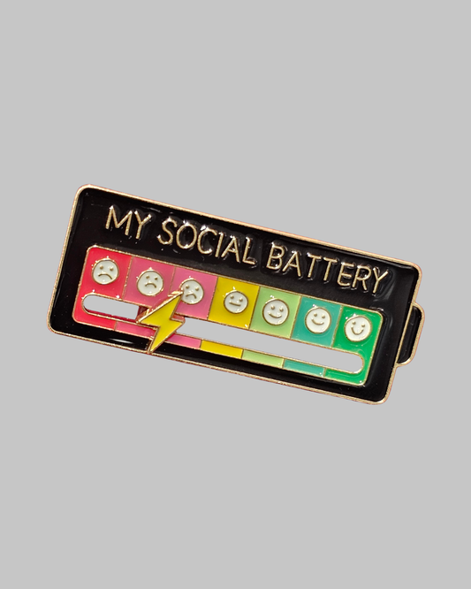 My Social Battery Black Brooch Enamel Pin