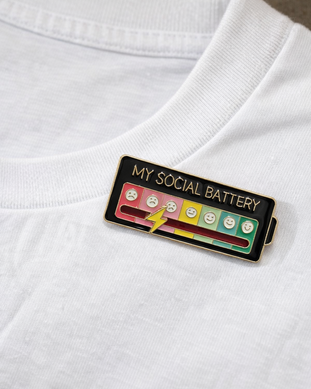 My Social Battery Black Brooch Enamel Pin
