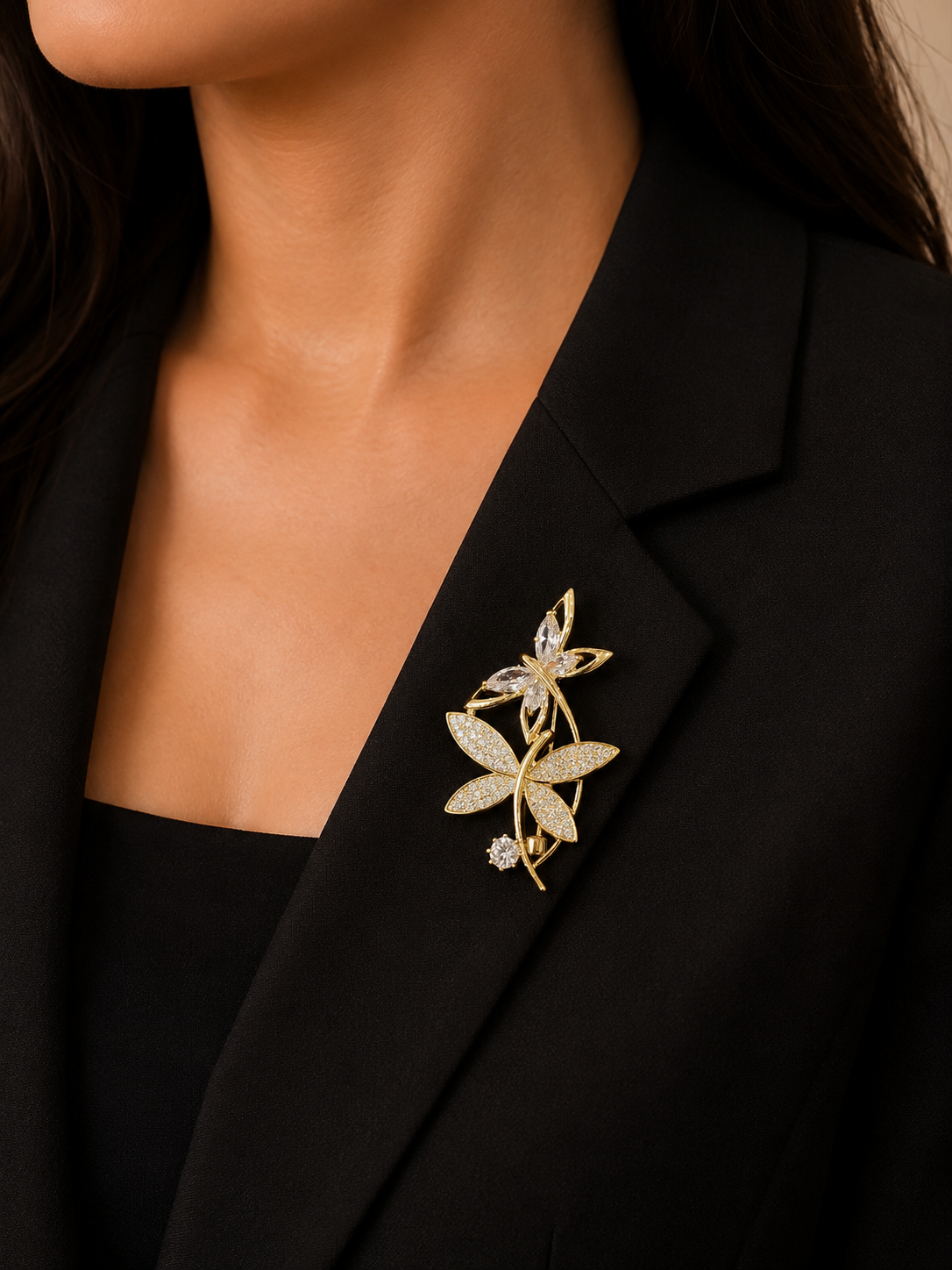 Luxury Crystal Floral Brooch Pin for Women – Gold Plated Designer Leaf Brooch