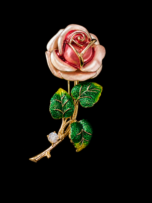 Blush Rose Floral Brooch Pin for Women & Men | Elegant Vintage Crystal Lapel Pin