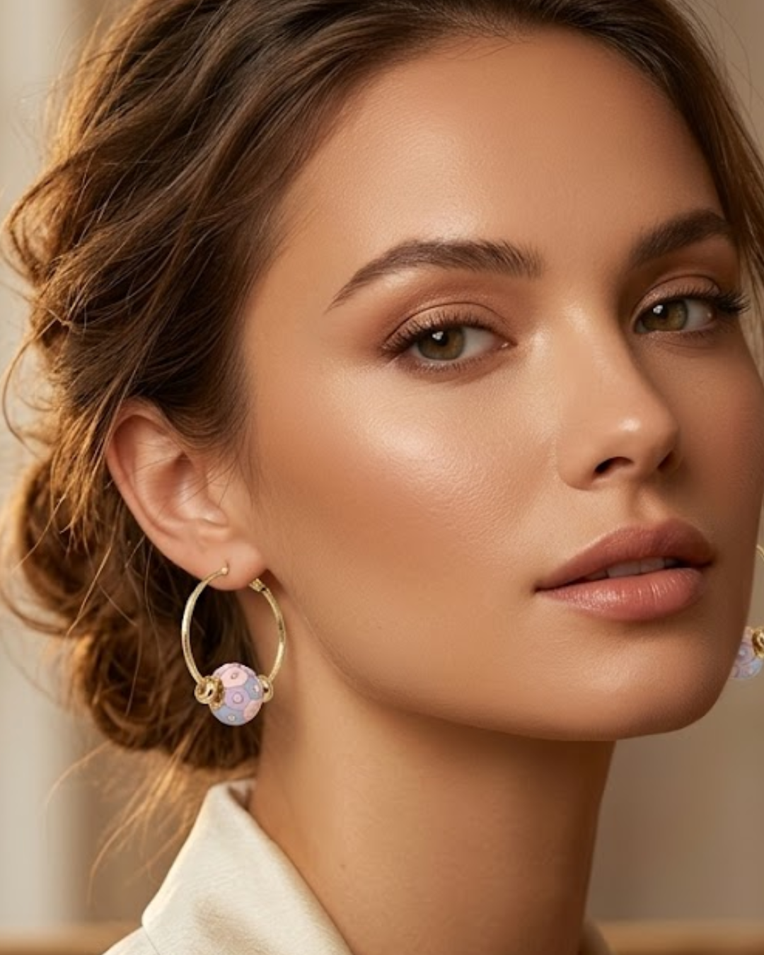 Pastel Mosaic Gold Hoop Earrings for Women | Lightweight Designer Hoops | Elegant Everyday Jewelry