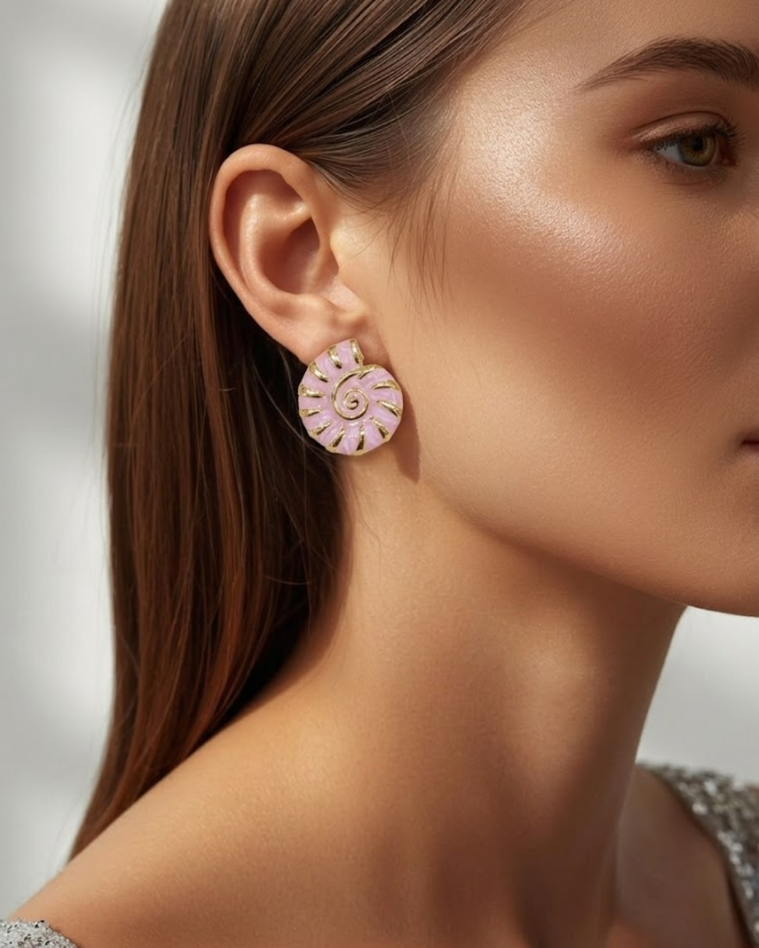 Pink Spiral Stud Earrings for Women | Gold-Plated Enamel Statement Studs | Elegant Lightweight Designer Jewelry