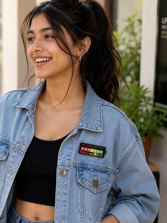 My Social Battery Black Funny Enamel Pin for Bags, Jackets & Backpacks