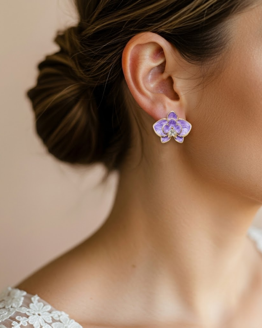 Purple Orchid Stud Earrings for Women | Gold-Plated Floral Enamel Earrings | Elegant Lightweight Designer Jewelry