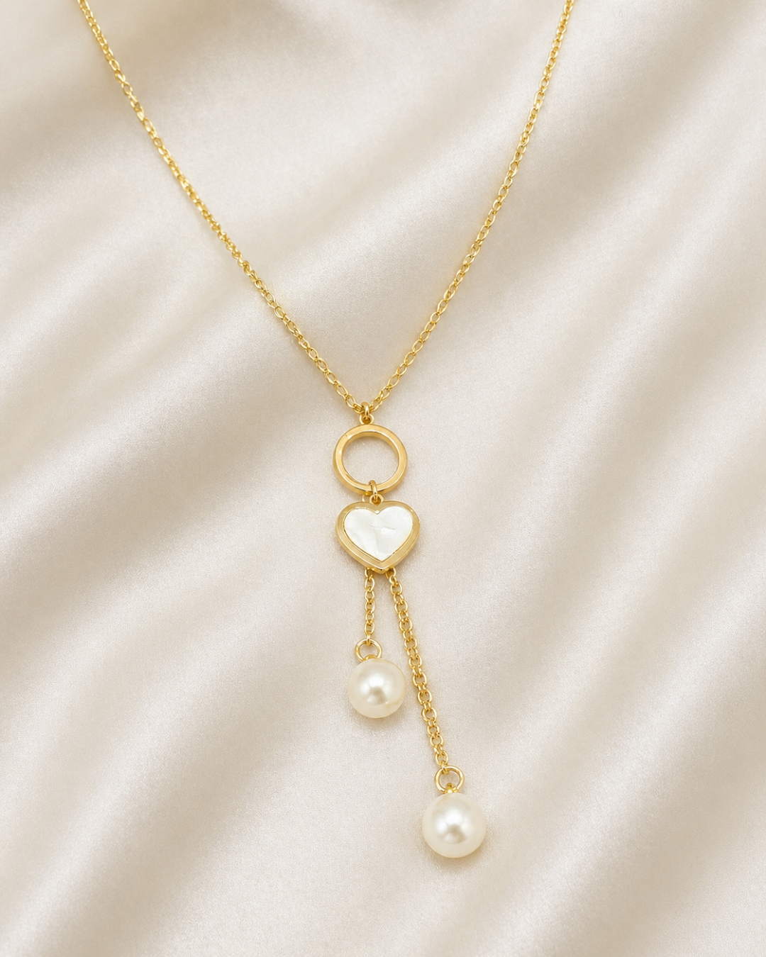 Gold Heart Pearl Drop Necklace for Women – Elegant Dangle Pendant Necklace with Pearl Charms | Minimalist Luxury Jewelry Gift