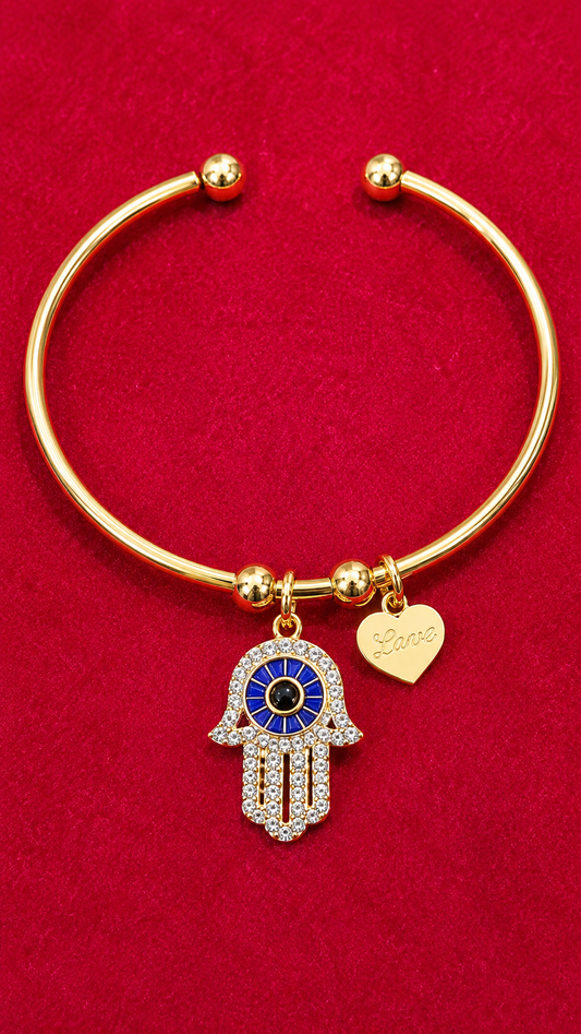 Hamsa Evil Eye Gold Kada for Women – Adjustable Protection Charm Fashion Kada