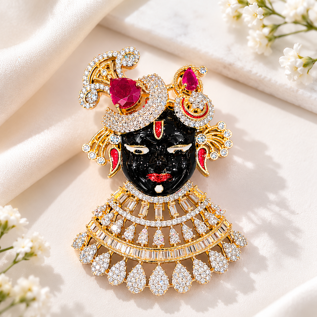 Designer Shreenathji Brooch – Luxury Ethnic Crystal Brooch Pin