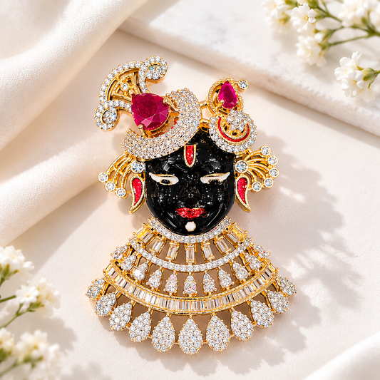Designer Shreenathji Brooch – Luxury Ethnic Crystal Brooch Pin