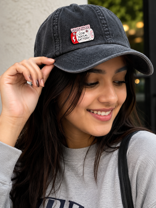 Low Social Battery Enamel Pin Badge – Cute Introvert Aesthetic Brooch for Tote Bags, Jackets & Caps