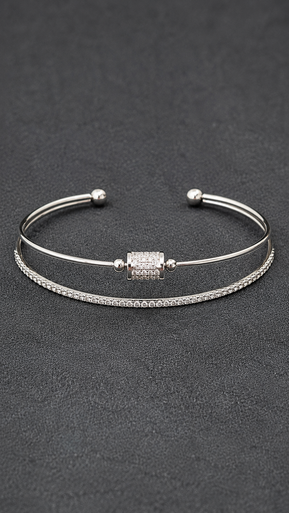 Silver Crystal Kada for Women – Elegant Dual Layer Adjustable Diamond Finish Kada