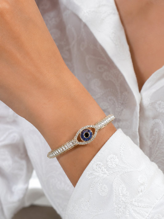 Luxury Evil Eye Crystal Kada for Women – Adjustable Gold Plated Designer Bracelet