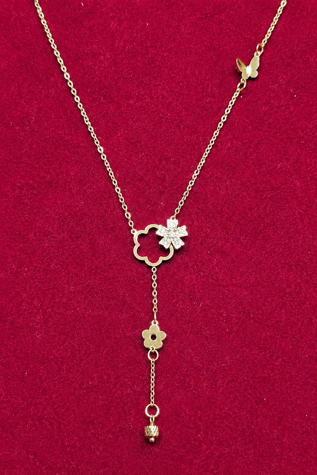 Elegant Gold Floral Drop Necklace with Butterfly Charm for Women