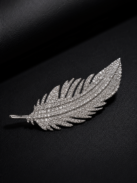 Luxury Crystal Feather Brooch – Elegant Designer Leaf Pin