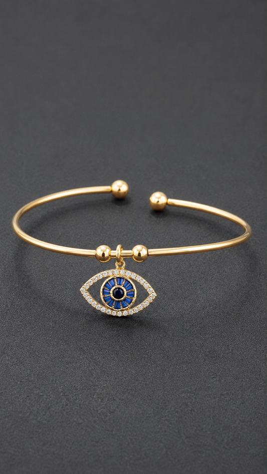 Evil Eye Gold Kada for Women – Adjustable Nazar Protection Charm Kada Bracelet