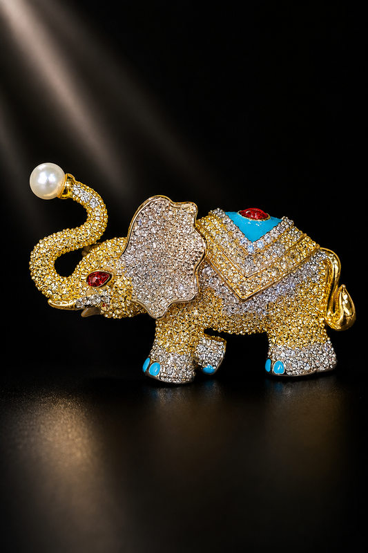 Royal Crystal Elephant Brooch Pin for Women & Men – Luxury Gold Rhinestone Animal Lapel Pin