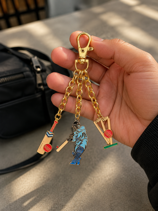 Cricket Lover Metal Keychain for Men & Boys – Premium Sports Theme Bag Charm & Key Ring
