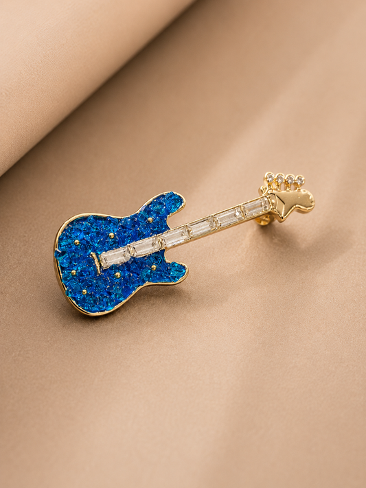 Blue Guitar Brooch Pin – Stylish Musical Instrument Brooch for Men & Women