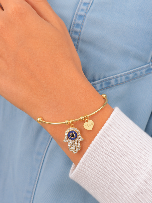Hamsa Evil Eye Gold Kada for Women – Adjustable Protection Charm Fashion Kada