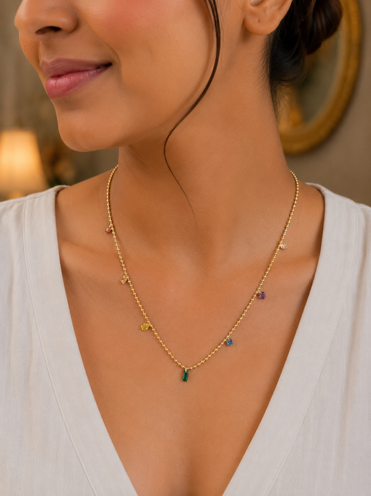 Celeste Multi-Stone Gold Beaded Necklace for Women