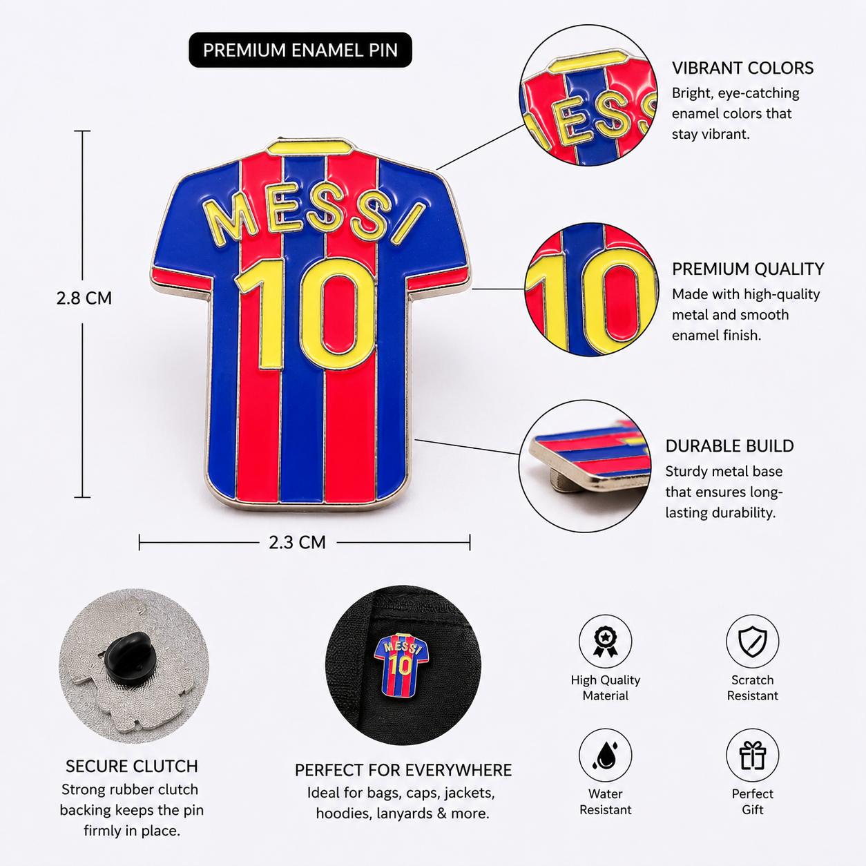 Messi Jersey No.10 Enamel Pin Badge for Bags, Jackets & Caps | Football Fan Brooch