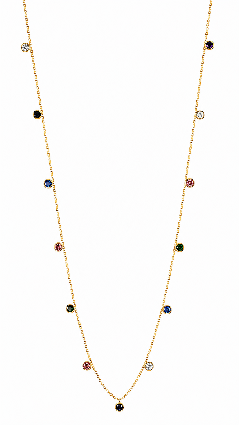 Multicolor Stone Station Gold Chain Necklace for Women