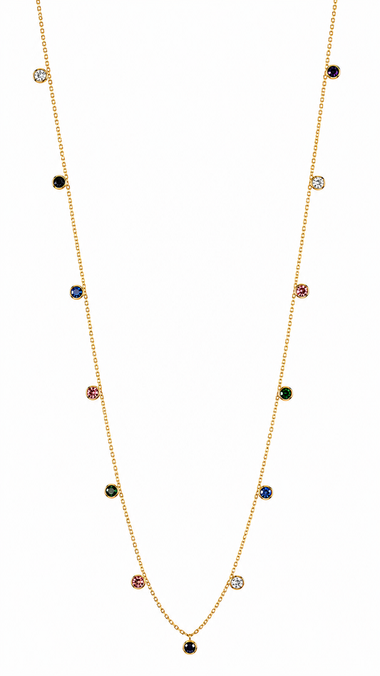 Multicolor Stone Station Gold Chain Necklace for Women