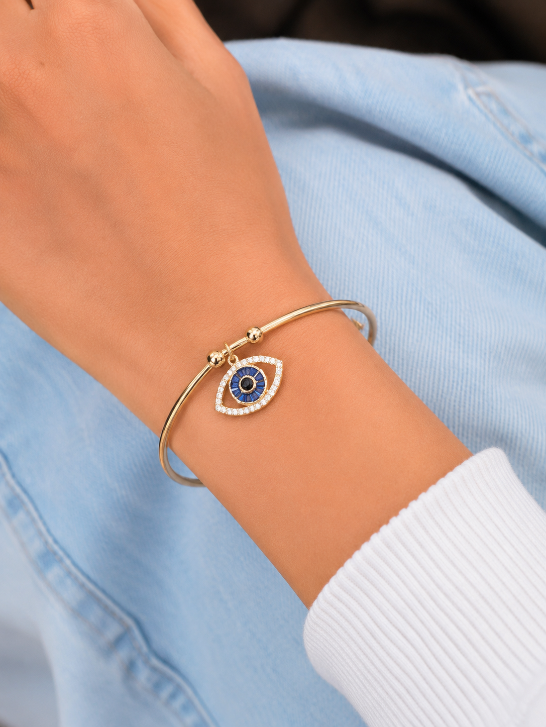 Evil Eye Gold Kada for Women – Adjustable Nazar Protection Charm Kada Bracelet