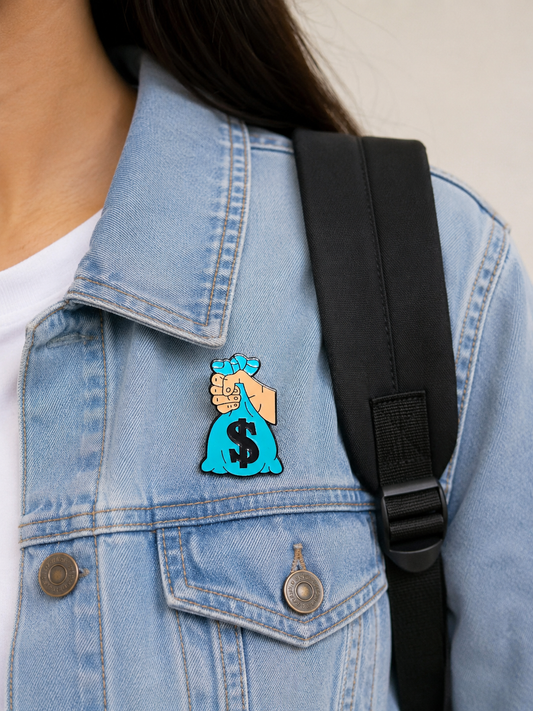 Money Bag Enamel Pin Badge – Dollar Sign Fashion Lapel Pin for Jackets, Bags & Caps