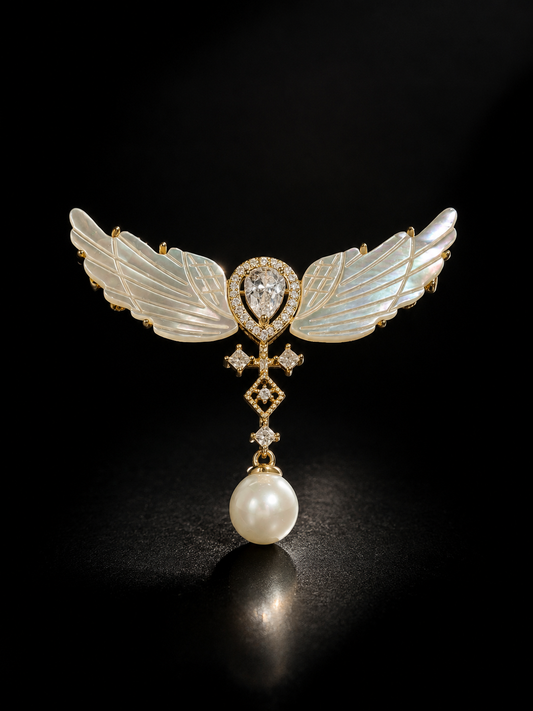 Angel Wings Pearl Brooch – Elegant Luxury Statement Pin