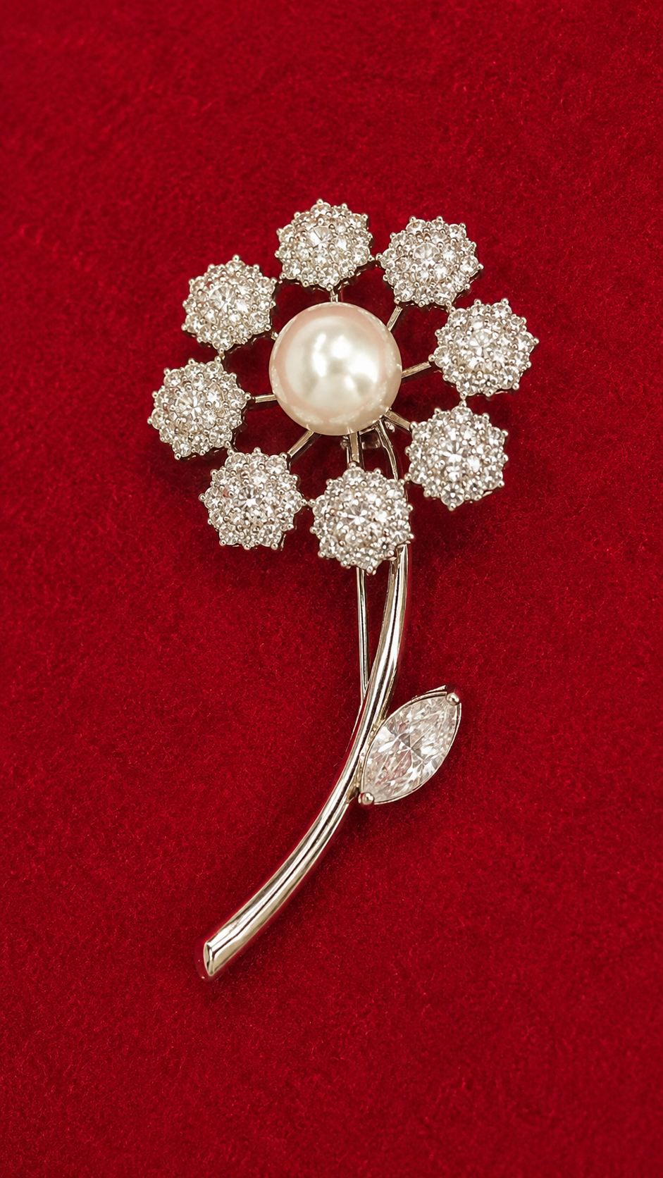 Luxury Pearl Flower Brooch Pin for Men & Women – Crystal Floral Coat Suit Brooch