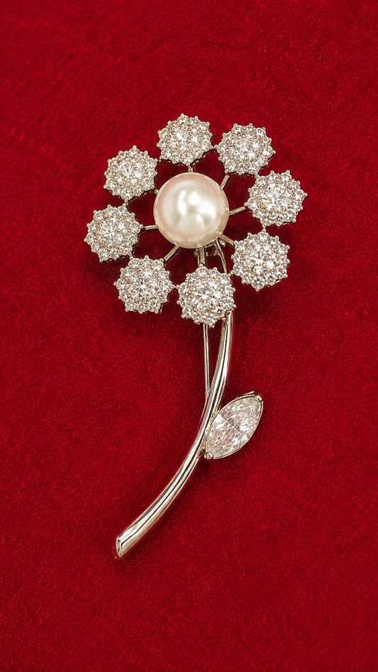 Luxury Pearl Flower Brooch Pin for Men & Women – Crystal Floral Coat Suit Brooch
