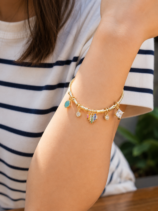 Gold Plated Charm Kada Bracelet for Women – Premium Heart Charm Adjustable Bracelet