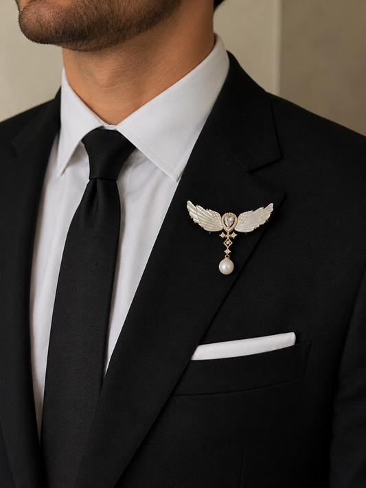 Angel Wings Pearl Brooch – Elegant Luxury Statement Pin