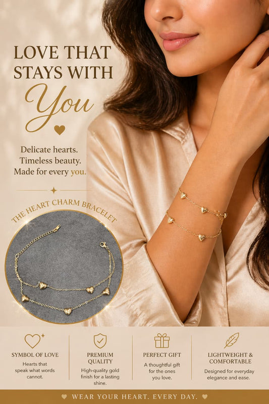 Minimalist Gold Heart Bracelet for Women – Double Layer Dainty Love Charm Bracelet | Elegant Lightweight Everyday Jewelry
