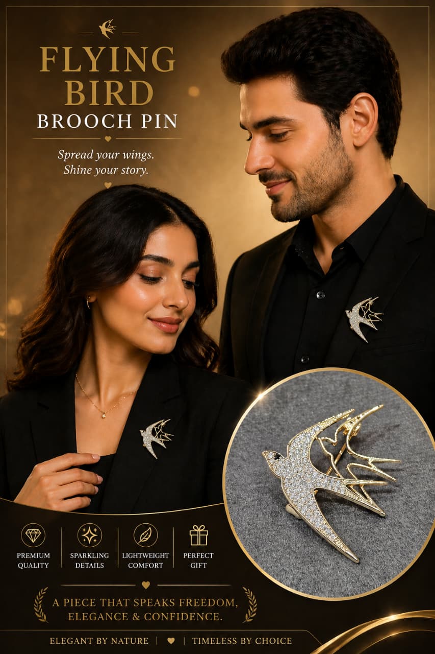Flying Bird Brooch Pin for Men & Women – Gold Plated Crystal Bird Lapel Pin | Elegant Suit & Blazer Accessory Gift